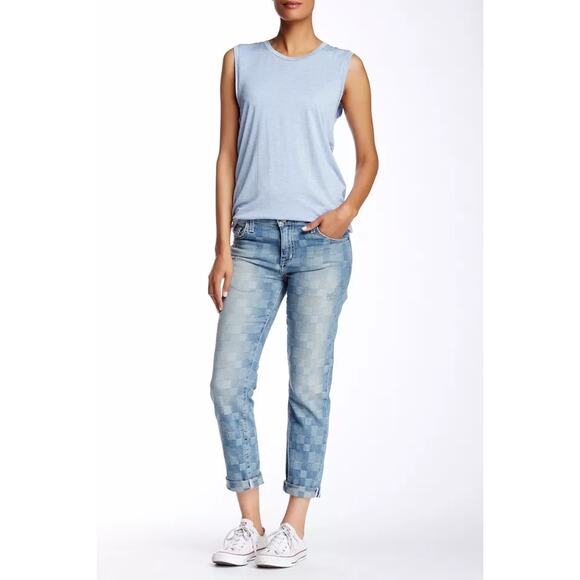 Current/Elliott Jeans Blue Distressed Checkered Grid Fling Slim Boyfriend 26 - Picture 3 of 14